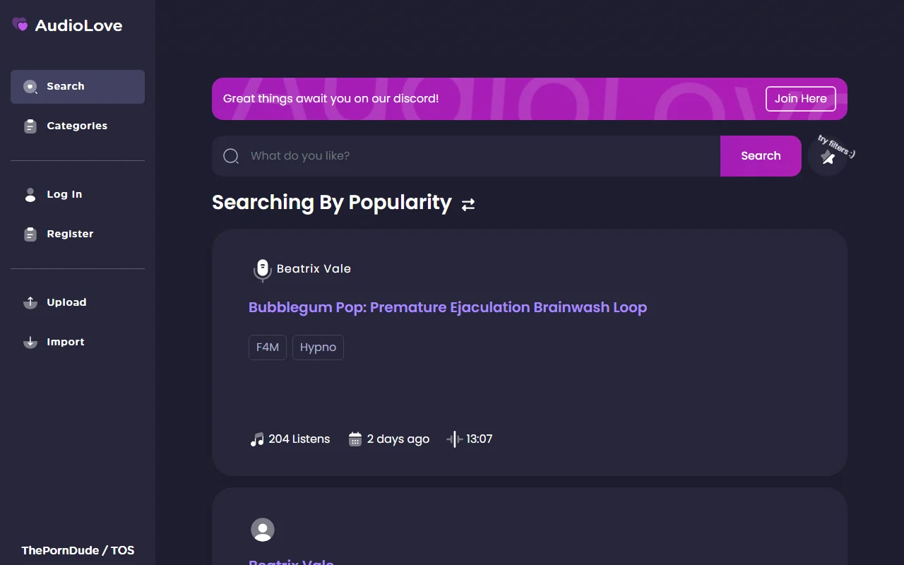 Screenshot of Audiolove